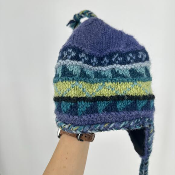 Ambler Womens Wool Beanie Hand Knit Blue Purple Winter Norwegian Scandinavian - Picture 2 of 6